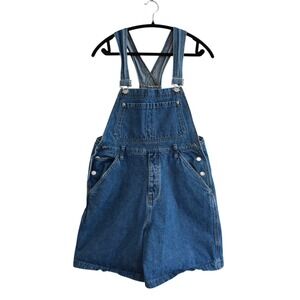 Skoozi Vintage 90s Denim Shortalls Medium Wash Blue Cotton Overalls Women Size M
